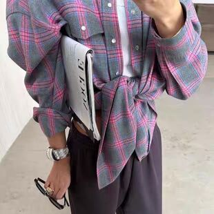 �W���͹ŷ��I�����r�¸�y�L��ڴ��r�� Lapel loose plaid shirt