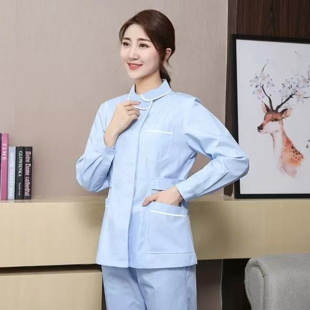 Lotus Leaf Collar Nurse Uniform Split Long-Sleeved Winter Clothing Nurse Coat Pharmacy Beauty Salon Maternity Nurse Short-Sleeved Suit