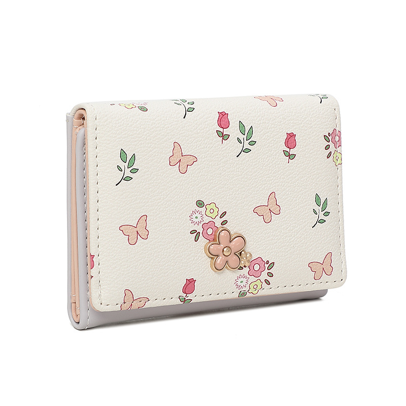 Cartera de flores transfronterizas corta bolso de tarjetas de chicas tri-plegado bolso de cambio multifuncional japonés