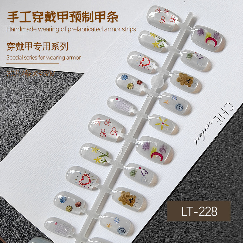 Customized Cute Cartoon Painting Wearable Nails Transparent Nude Manicure Ins Style Divided Code 30 Pieces Whole Piece Pre-Made Nails Customized Cute Cartoon Painting Wearable Nails Transparent Nude Manicure Ins Style Divided Code 30 Pieces Whole Piece Pre-Made Nails