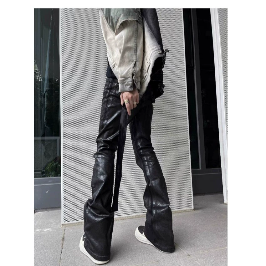 Style Coated Brushhed Wax Flutter Micro Flare Jeans