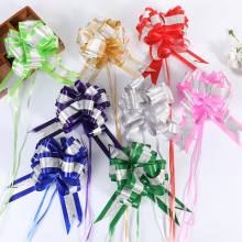 跨境双色蝴蝶结拉花婚庆车头把手抽绳拉花圣诞节拉花彩带金葱拉花