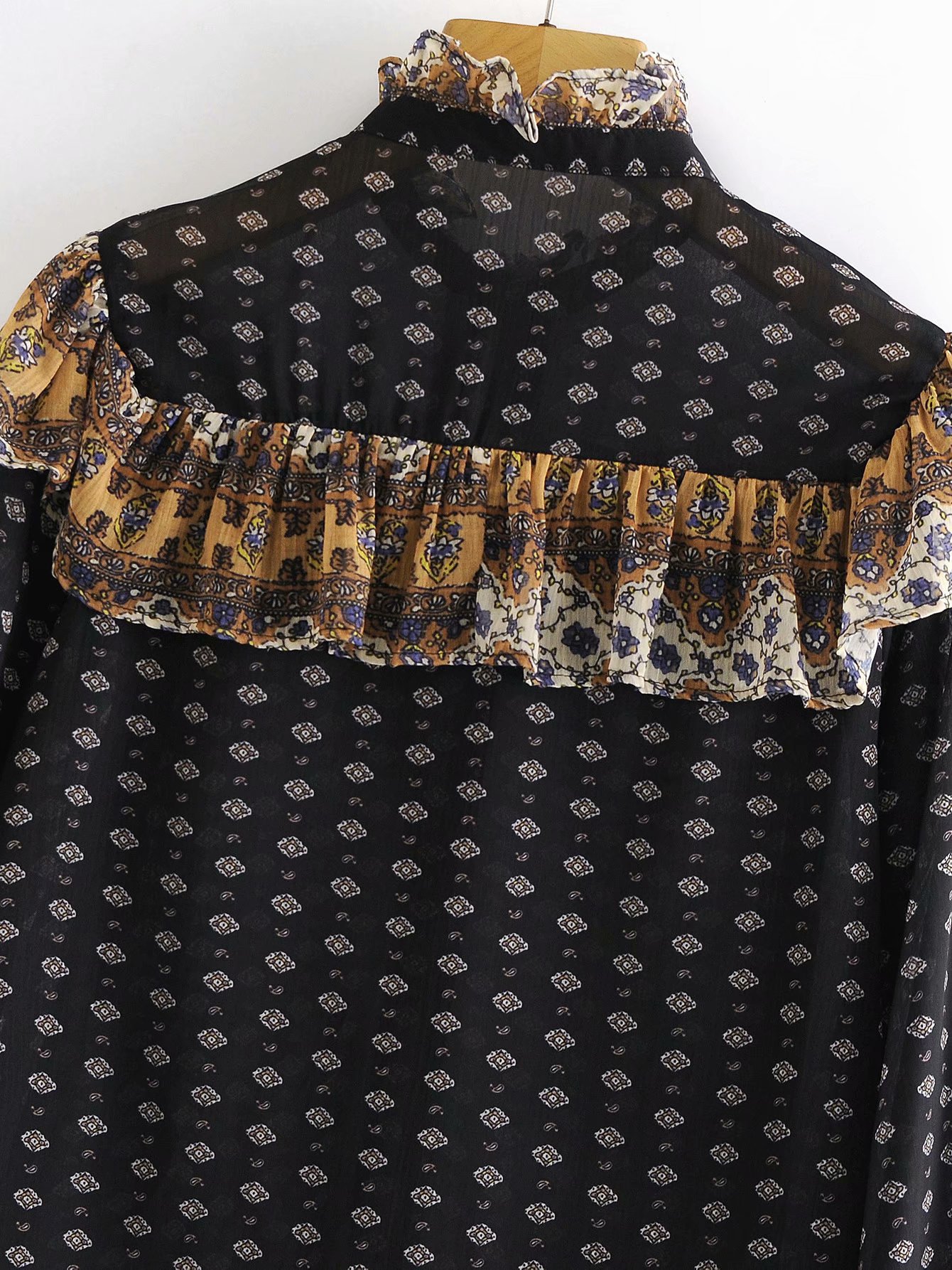 printing ruffled chiffon shirt NSAM20687