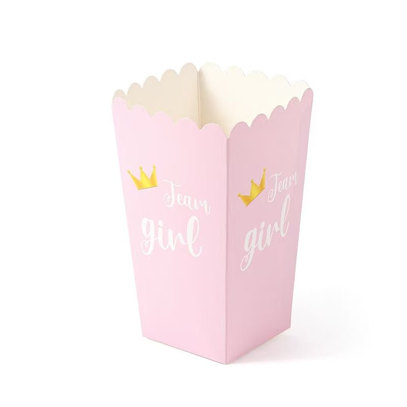 Cajas de palomitas de maíz rosas al por mayor transfronterizas con lunares y rayas, cajas de embalaje onduladas, 12 unidades/paquete, para snacks y alimentos.