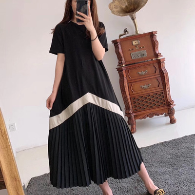 In Stock 2026 Spring/Summer Designer Style Pleated Dress Short-Sleeve Long Over-The-Knee Loose Fit Slimming Dress In Stock 2026 Spring/Summer Designer Style Pleated Dress Short-Sleeve Long Over-The-Knee Loose Fit Slimming Dress