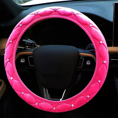 Rhinestone Steering Wheel Cover Four-Season: Steering wheel cover - rose-red-without-inner-ring-38cm