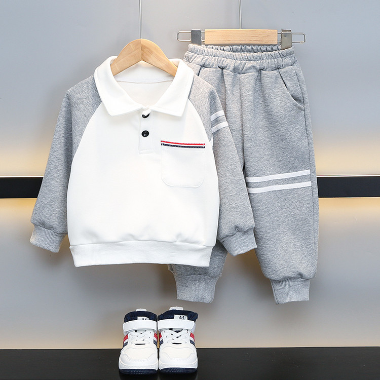 6159 Traje de otoño para niños 2025 nueva camisa POLO de primavera y otoño para bebés, traje deportivo de dos piezas para niños guapos