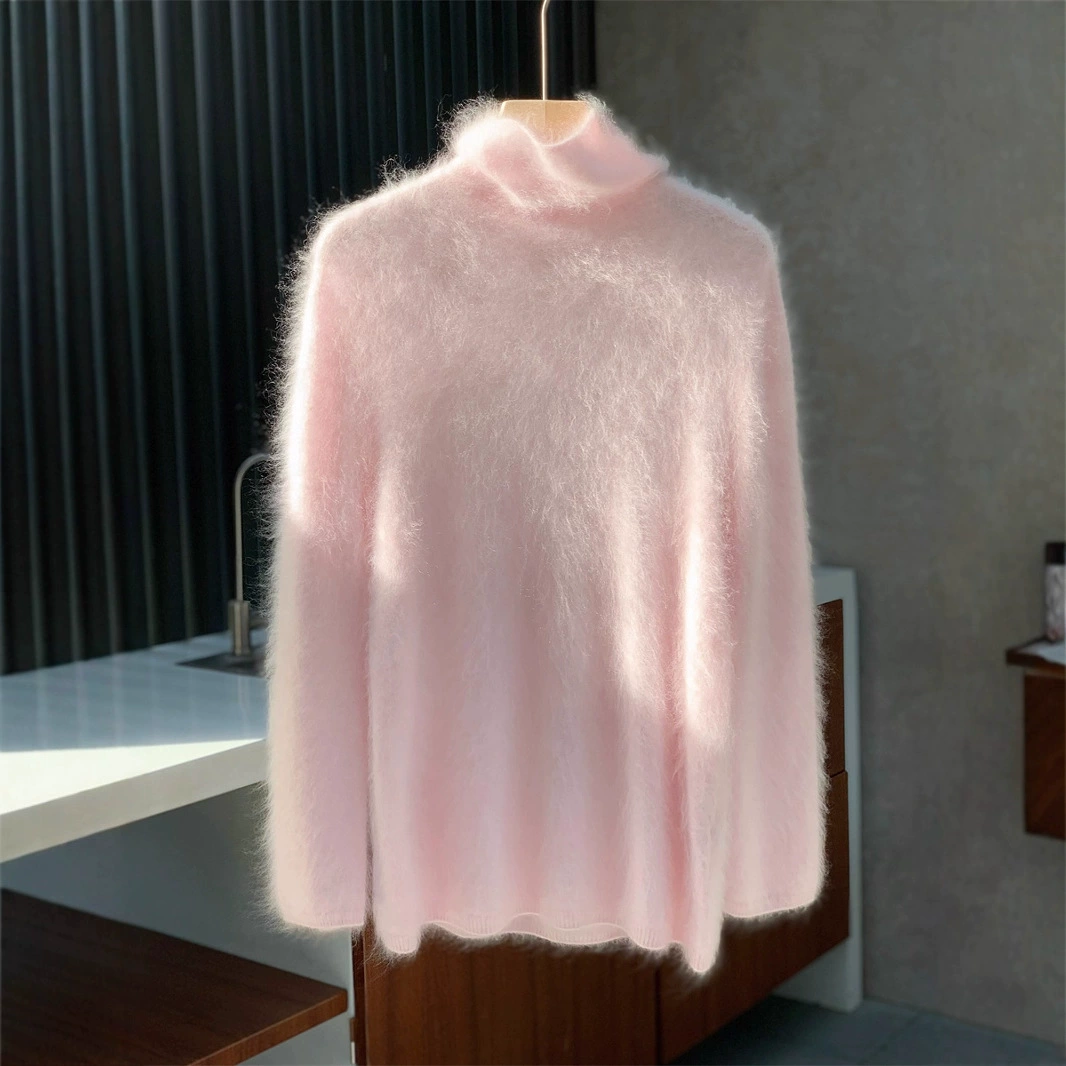 Женский свитер из начёсанной шерсти в гонконгском/островном стиле с высоким воротом, новинка зимы 2025 года, белый свитер из начёсанной шерсти для женщин