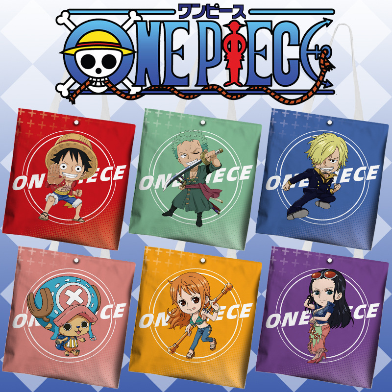 One Piece Anime Canvas Bag Handheld Shoulder Bag Student Shopping Bag Luffy Zoro Sanji Chopper Nami Robin