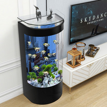 电视柜旁2023新款鱼缸客厅小型落地家用半圆形玻璃金鱼