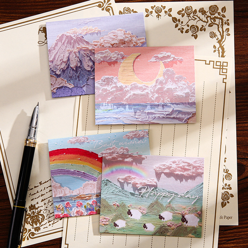 Romance Cure Pintura al óleo Estilo Tarjeta de felicitación navideña para niños Deseos de agradecimiento Regalo de cumpleaños Tarjeta pequeña Tarjeta de mensaje de viento ins