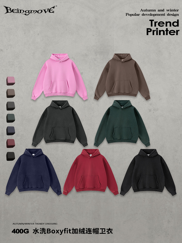 Calle secada| 2025 otoño y invierno marca de moda americana 400G lavado retro BOXYFIT con camisa con capuz para hombre