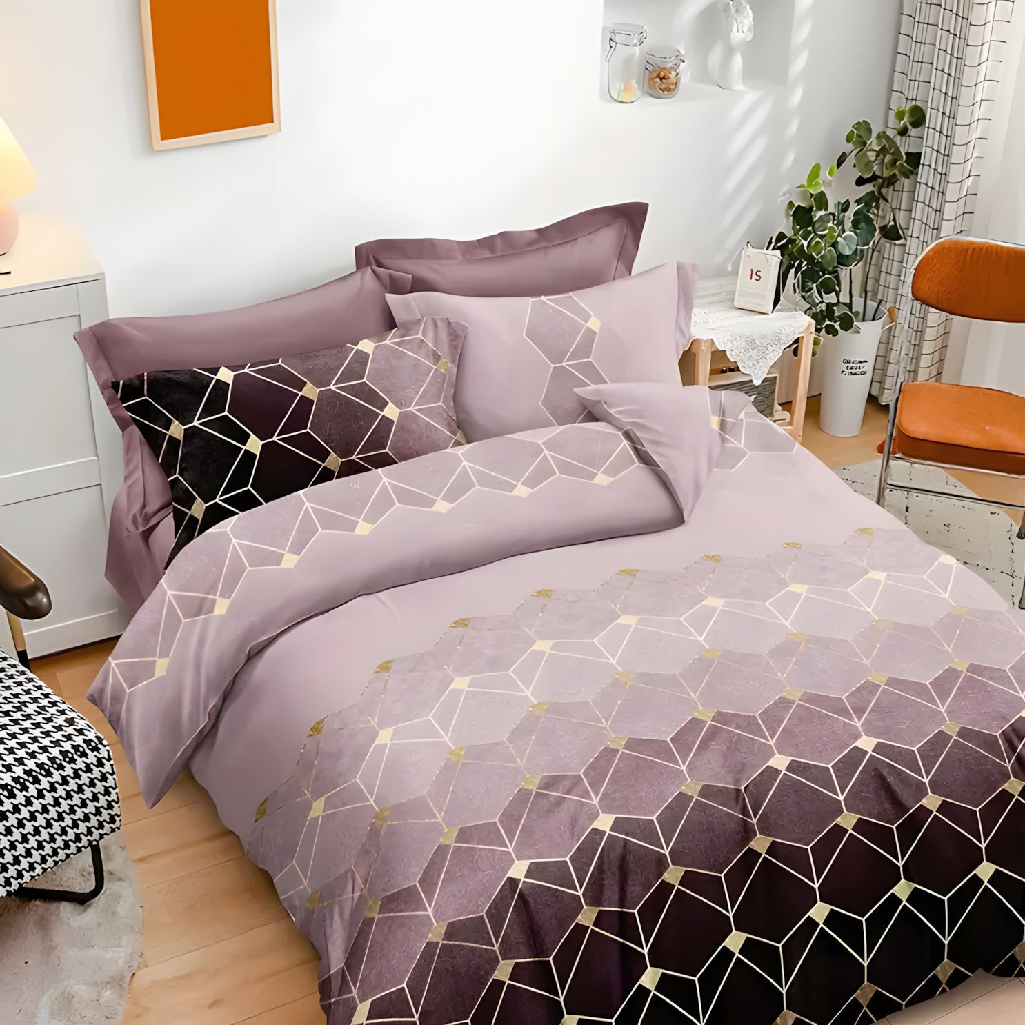 TEMU / JIT Transfronterizo Visita al hogar lujoso ligero de lujo patrón de mármol geométrico 3D impresión digital Kit de colcha