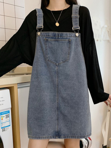 Autumn Korean Version Ins Retro High-Waist Loose Denim Belted Dress for Women, Versatile Design, Slimming, One-Piece Short Skirt Trend