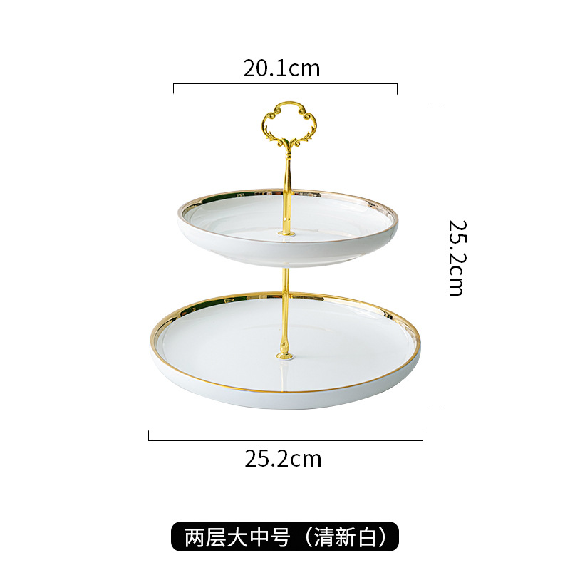 Luz de lujo de cerámica de tres capas Placa de pastel de frutas mesa de café del hogar bandeja de postre de dulces mesa de postre de cumpleaños de la boda creativa
