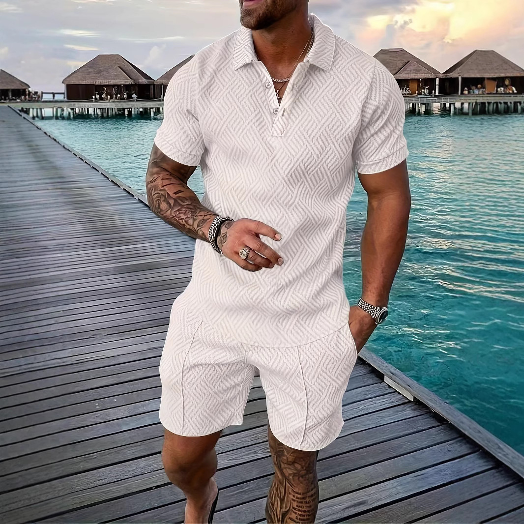 2025 nuevo Traje de playa casual de hombre de impresión digital 3D de botón de verano de código europeo de Amazon transfronterizo