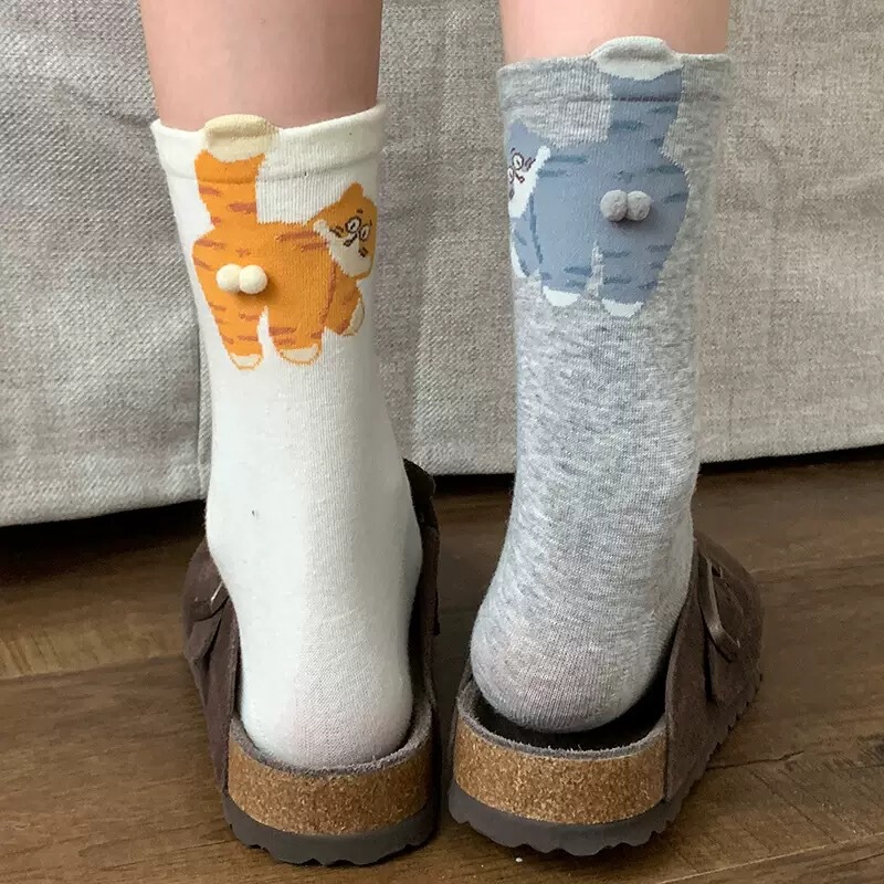 现货原创卡通猫猫袜子女中筒袜ins潮春秋棉袜可爱饰品动物夏季长|undefined