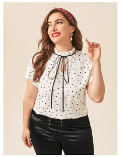 2022 spring and summer European and American foreign trade large size women's cross-border independent station bottoming loose fashion large size short sleeve shirt