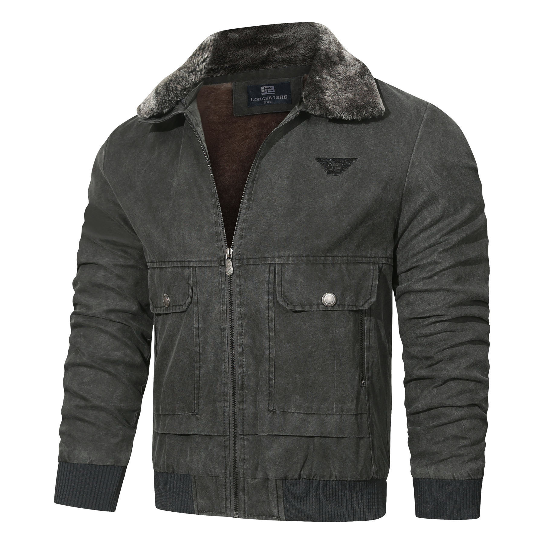 Nuevo hombre transfronterizo primavera y otoño cálido chaqueta con solapa de terciopelo una chaqueta de piel ropa de hombre suelta comercio exterior
