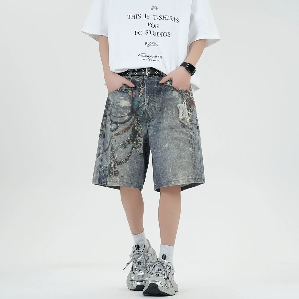 Summer denim trousers, salt solution, loose fit