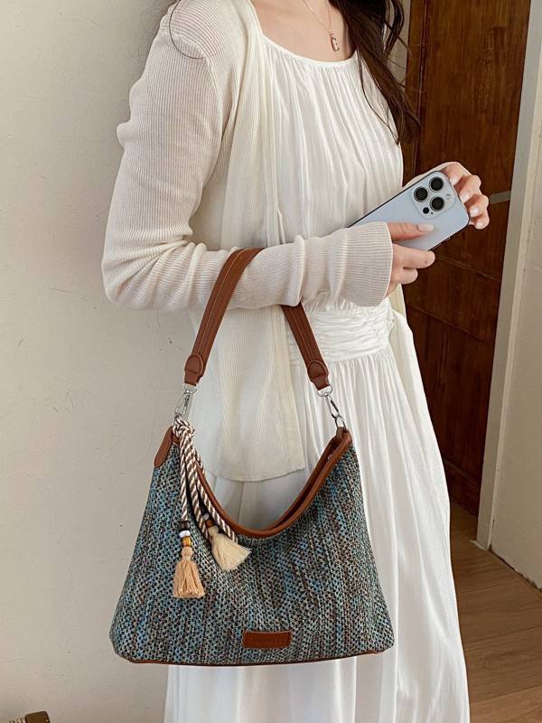 Bolso de tejido de gran capacidad para mujeres 2026 nuevo nicho de moda super caliente mochila de hombro de viaje ocio bolsa de mano image 4