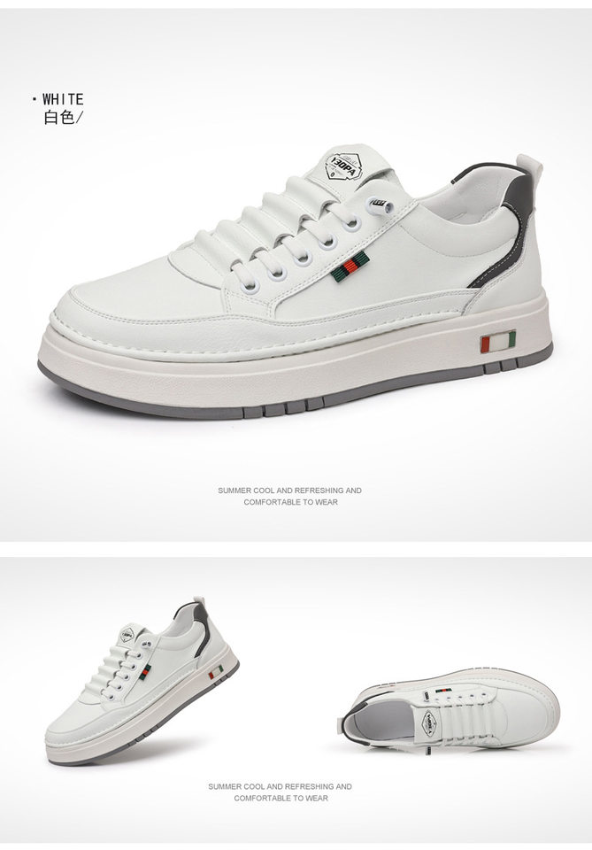 Giày da nam cổ thấp đế bằng, sneaker da bò mũi tròn phối dây thun, đế mềm thoáng khí — PZ7775 Màu nâu, PZ7775 màu be, PZ7775 màu trắng, PZ7775 màu đen chi tiết 24