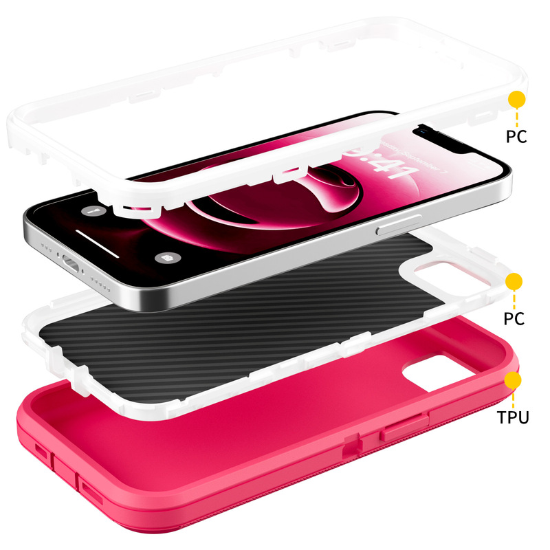 Suitable for Apple Iphone16E Three-Proof Mobile Phone Case, Leather Belt Clip, Military-Grade Heavy-Duty Three-In-One Protective Case
