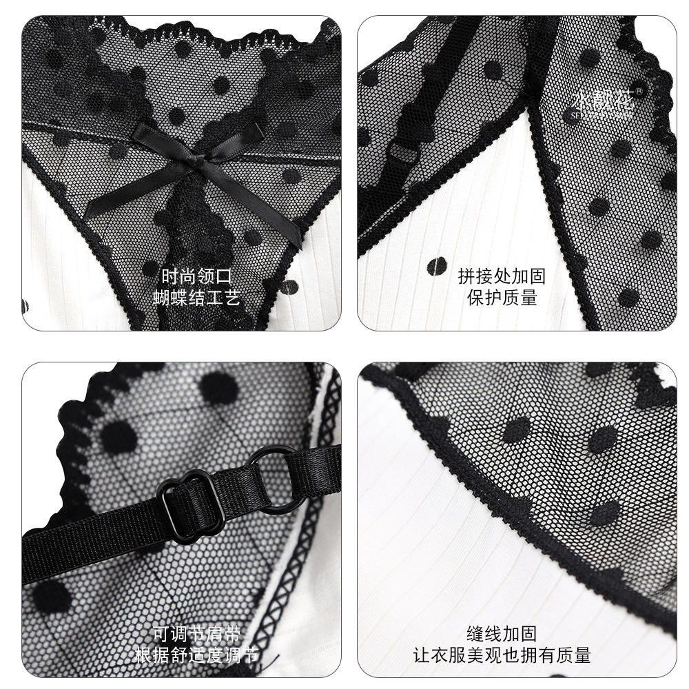 HOMEWEAR 정장 서스펜더 반바지 대비 색 레이스 폴카 도트 모달 패딩 잠옷 여성 여름 핫 스타일 도매