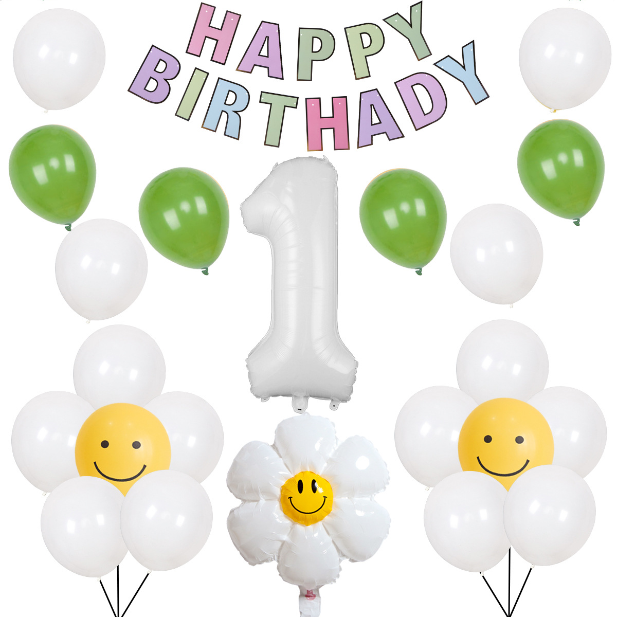 Daisy Balloon Smiley face Daisy Decoración de cumpleaños para niños decoración de fiesta de cumpleaños feliz cumpleaños tire bandera