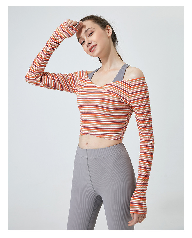 Slim striped long-sleeved fitness T-shirt NSBS55852