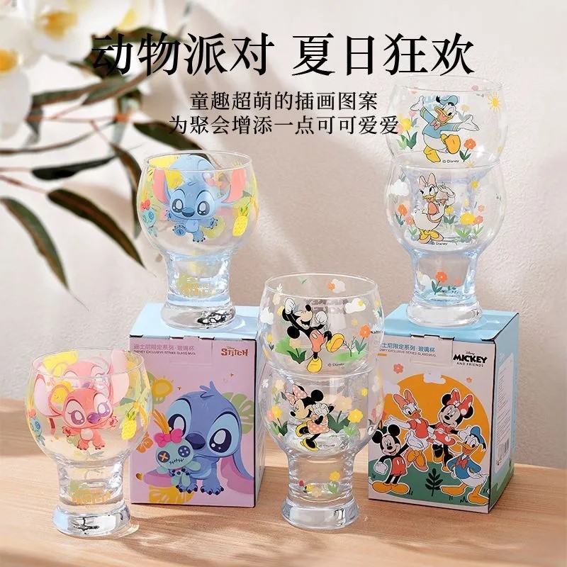 ステッチ漫画ガラスカップ、高見え透明ドリンクカップ、コールドドリンクカップ、新しいガラスカップ、家庭用ビールカップ|undefined