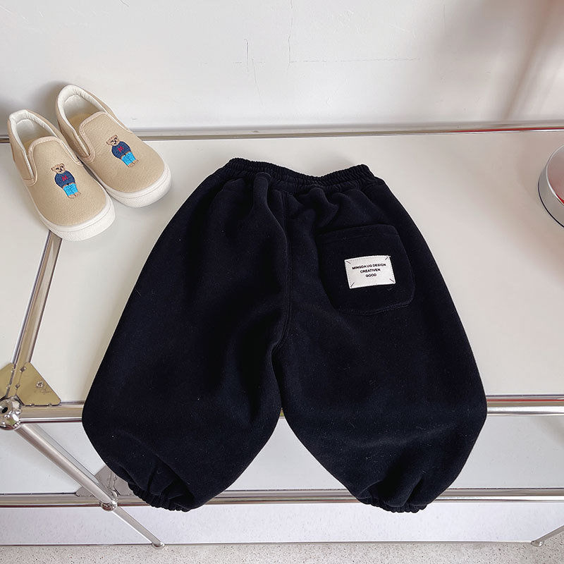 子供用ベルベットスポーツパンツ秋冬の厚手のストライプパンツ一体のベルベットのゆるいズボンの子供の赤ちゃんの男の子のガーディアンパンツ|undefined