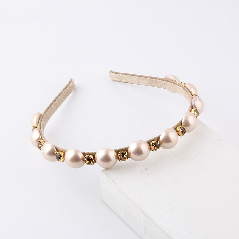 Fashion Solid Color Cloth Inlay Artificial Gemstones Pearl Hair Band 1 Piece display picture 5