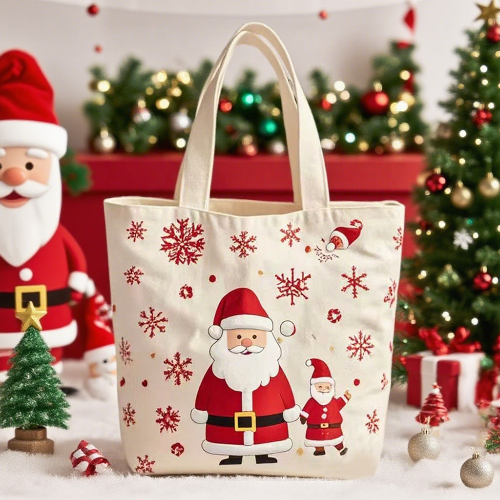 눈송이 산타 캔버스 가방;27*22* 9cm