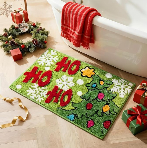 Christmas Atmosphere Imitation Cashmere Floor Mat for Bathroom, Water-Absorbent and Dirt-Resistant Foot Mat for Entryway and Hallway