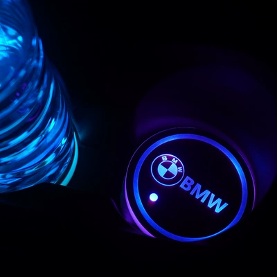 Car Luminous Water Cup Mat USB Charging Seven-Color Led Non-Slip Cup Mat Car Accessories Car Interior Atmosphere Light (Anti-slip mat) - bmw-single