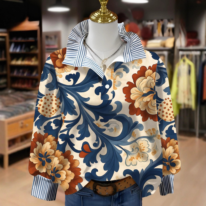 2026 Cross-Border New Hot-Selling Women's Fashion Loose 3D Floral Print Long-Sleeve Sweatshirt with Pleated Collar, Direct from Manufacturer 2026 Cross-Border New Hot-Selling Women's Fashion Loose 3D Floral Print Long-Sleeve Sweatshirt with Pleated Collar, Direct from Manufacturer
