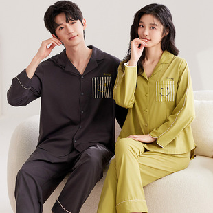 Autumn New High-Quality Fabric Couple Pajamas Long-Sleeved Trousers Women's Loose Home Clothes Cartoon Can Be Worn Outside Cross-Border