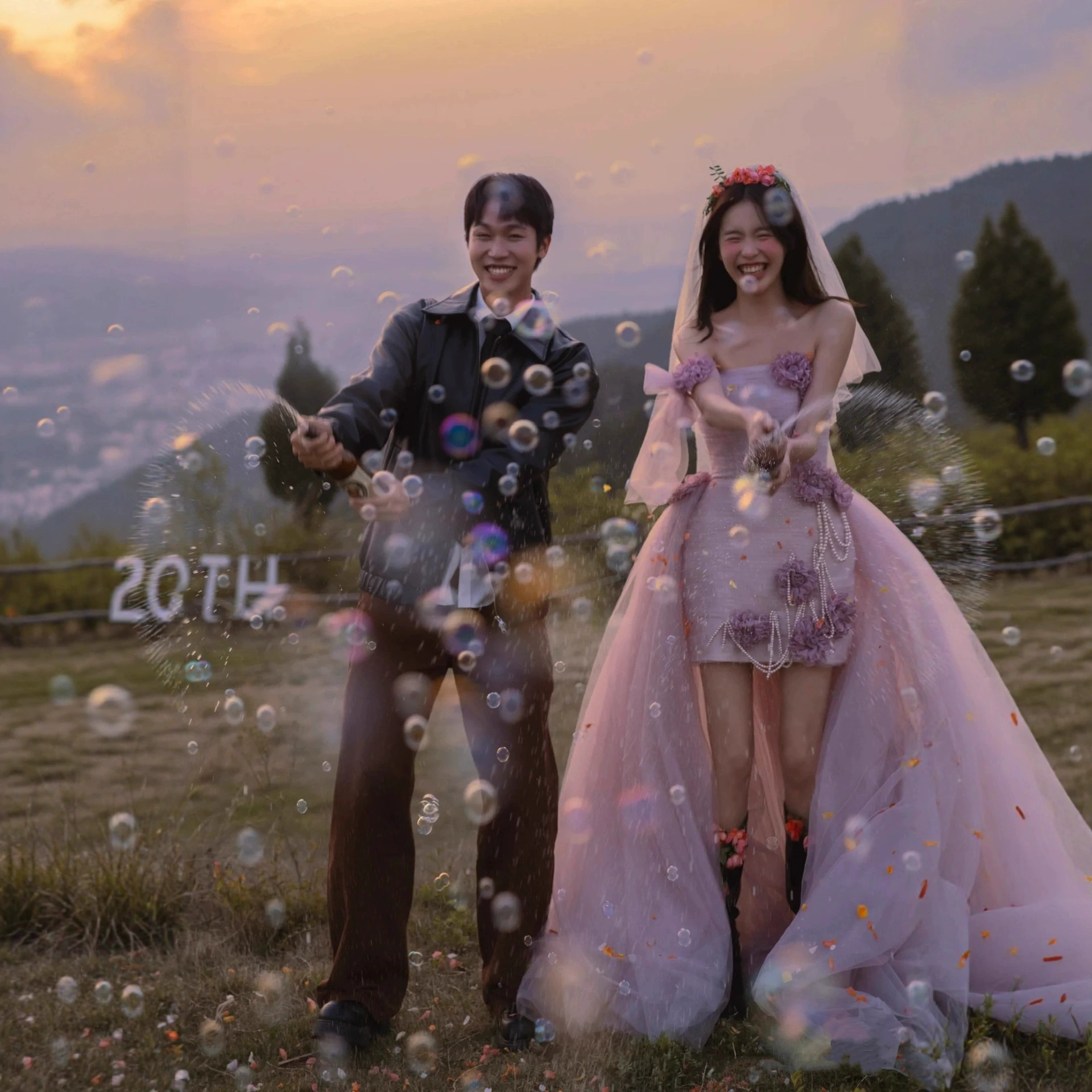 Wedding dress, fashionable tube top, flowered, Korean style, asymmetric cut