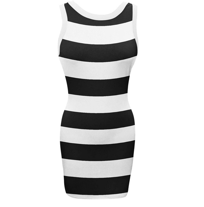 Women's Bodycon Dress British Style Round Neck Printing Sleeveless Stripe Midi Dress Holiday display picture 4