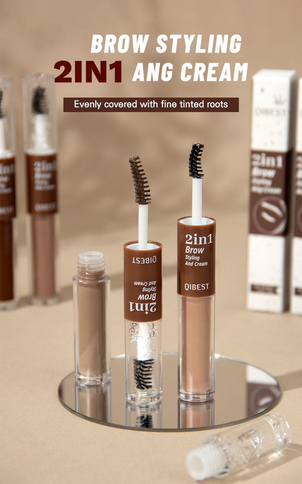 QIBEST Cross-border Double-Head Eyebrow Dye is a long-lasting, waterproof, sweat-proof, non-smudging, natural three-dimensional liquid eyebrow styling liquid details Picture
