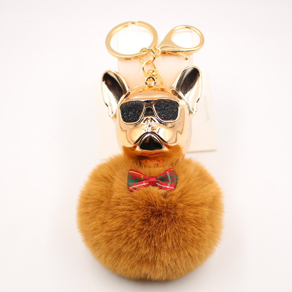 New Cross-border Cool Dog Creative Sunglasses French Bulldog Car Pendant Cute Dog Keychain Hair Ball Bag Pendant display picture 8