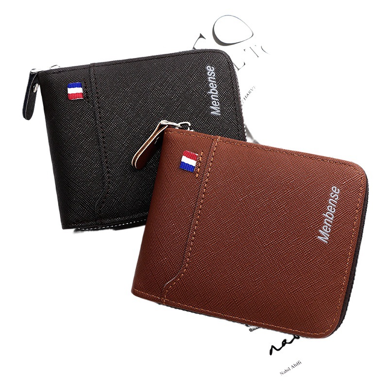 Cartera de los nuevos hombres europeos y americanos a rayas de gran capacidad cartera cremallera monedero de los hombres cartera de babero corto