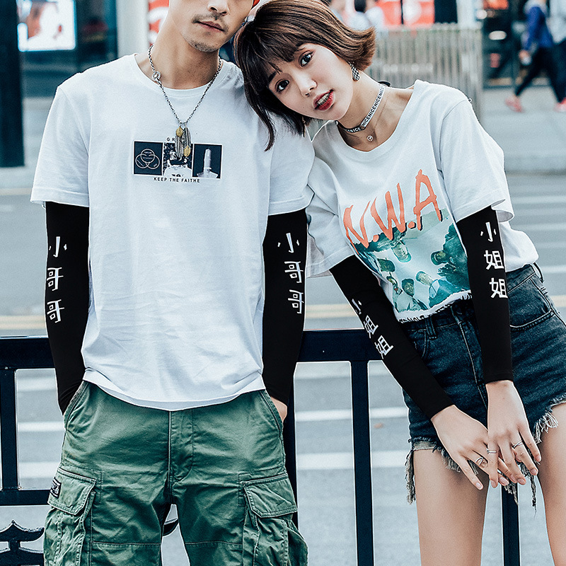 Summer sun protection cool sleeves for men Korean style trendy ice silk arm sleeves for women UV driving arm gloves with letters