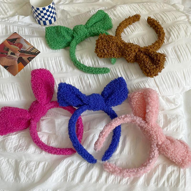 Arco de felpa diadema linda mujer lavado de cara maquillaje cabello presionando hacia fuera diadema estilo coreano Internet celebridad todo partido diadema tocado