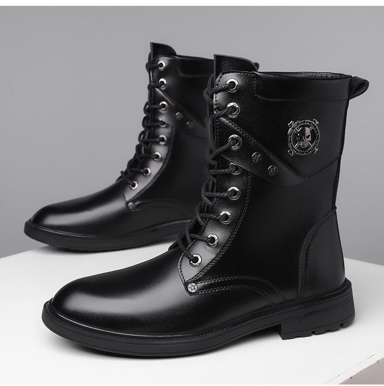 Giày bốt Martin nam cổ cao dây buộc mũi rộng phong cách denim, đế cao su chống trượt thoáng khí nhẹ nhàng — Màu nâu lót bông, Màu nâu lót da, Màu đen lót bông, Màu đen lót da chi tiết 19
