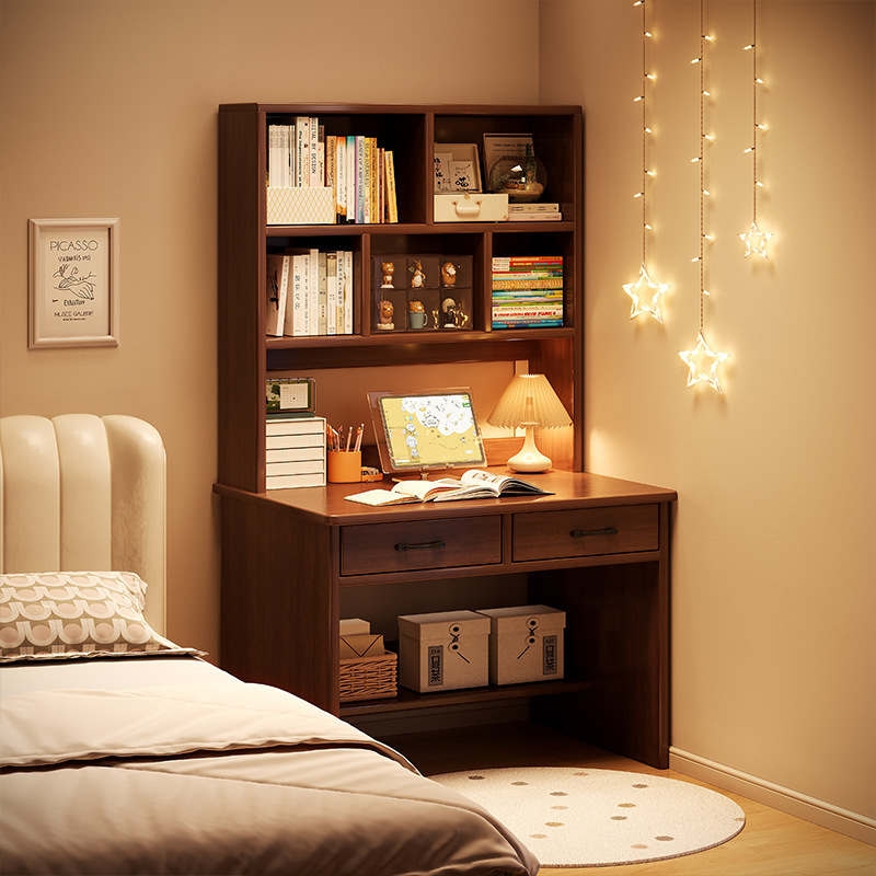 Solid Wood Desk Bookshelf Integrated Table Bedroom Simple Modern Bookshelf Dressing Table Storage Cabinet Student Writing Special