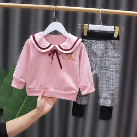 童装2021年女童春秋学院风套装宝宝卫衣洋气两件套中小套娃娃领服