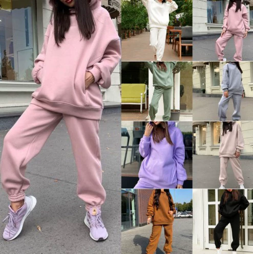 Свободный Повседневный Топ с капюшоном из двух частей 2022 Amazon Осень/Зима Новая Флисовая Толстовка спортивный костюм женский