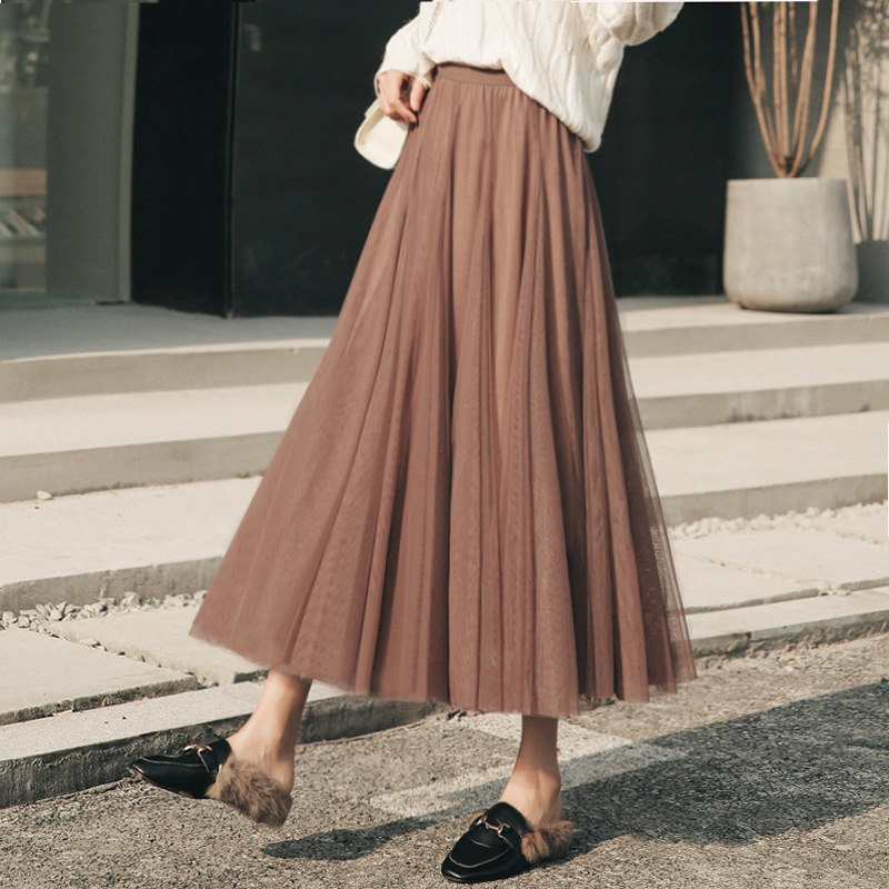 20片拼接百褶裙网纱半身裙女仙女纱裙大摆长裙舞蹈裙a字中长裙